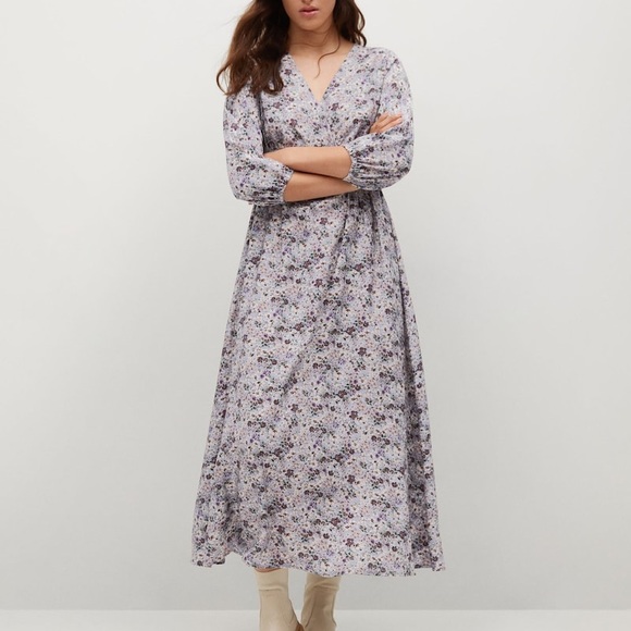 Mango Dresses | Mango Midimaxi Lavender Floral Print Dress Long Sleeve Size 8 | Color: Blue/Purple | Size: 8 | Hisandher_'s Closet